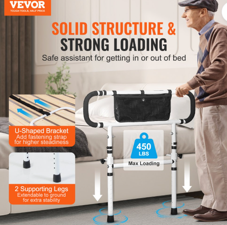 VEVOR Bed Rails - 4-Level Adjustable Handle - 450LBS 
